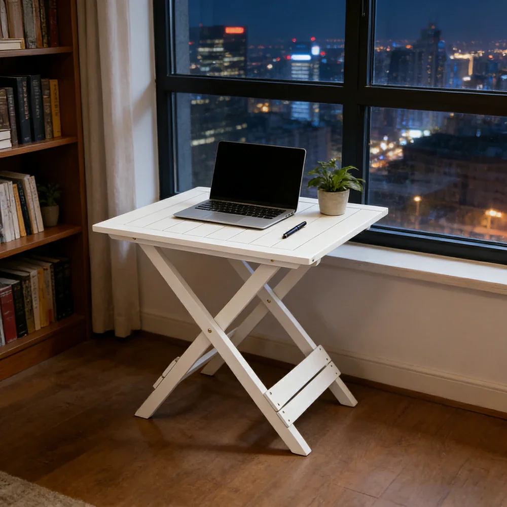 SOLARA Folding Square Table - Waterproof Anti-Rot Solid Timber - Heavy-Duty Portable Space-Saving Design - White - Image 4