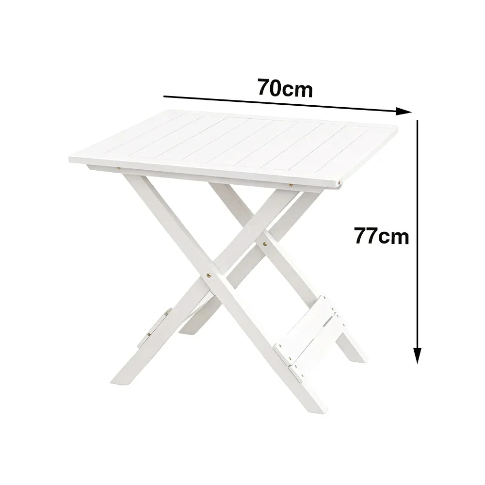 SOLARA Folding Square Table - Waterproof Anti-Rot Solid Timber - Heavy-Duty Portable Space-Saving Design - White - Image 5