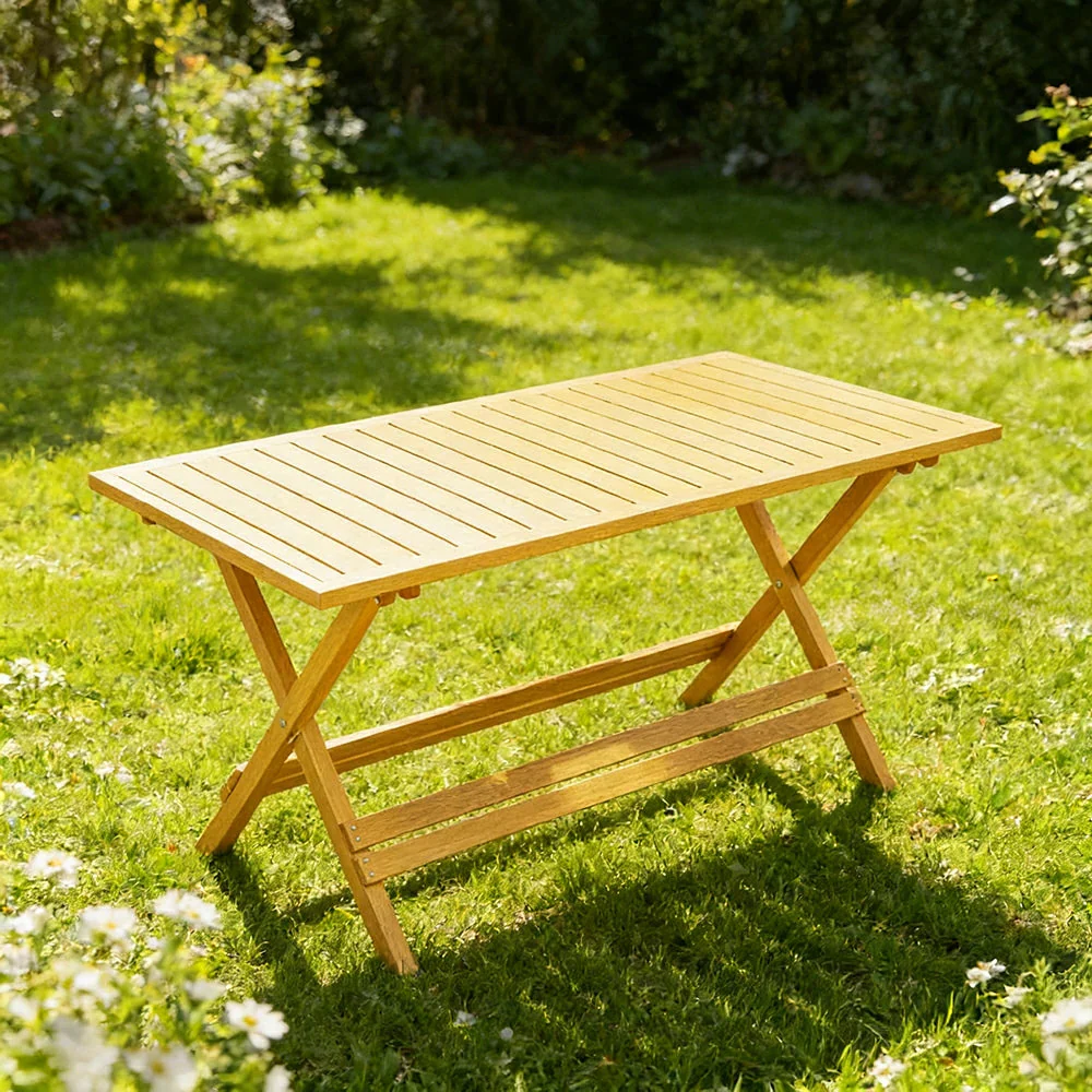 SOLARA Folding Long Table - Waterproof Anti-Rot Solid Timber - Heavy-Duty Portable Space-Saving Design - Yellow - Image 2