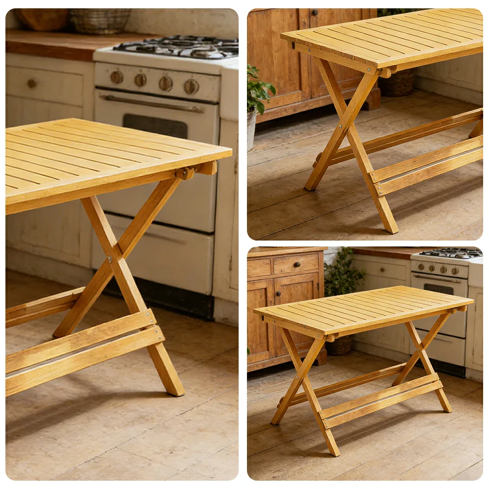 SOLARA Folding Long Table - Waterproof Anti-Rot Solid Timber - Heavy-Duty Portable Space-Saving Design - Yellow - Image 3
