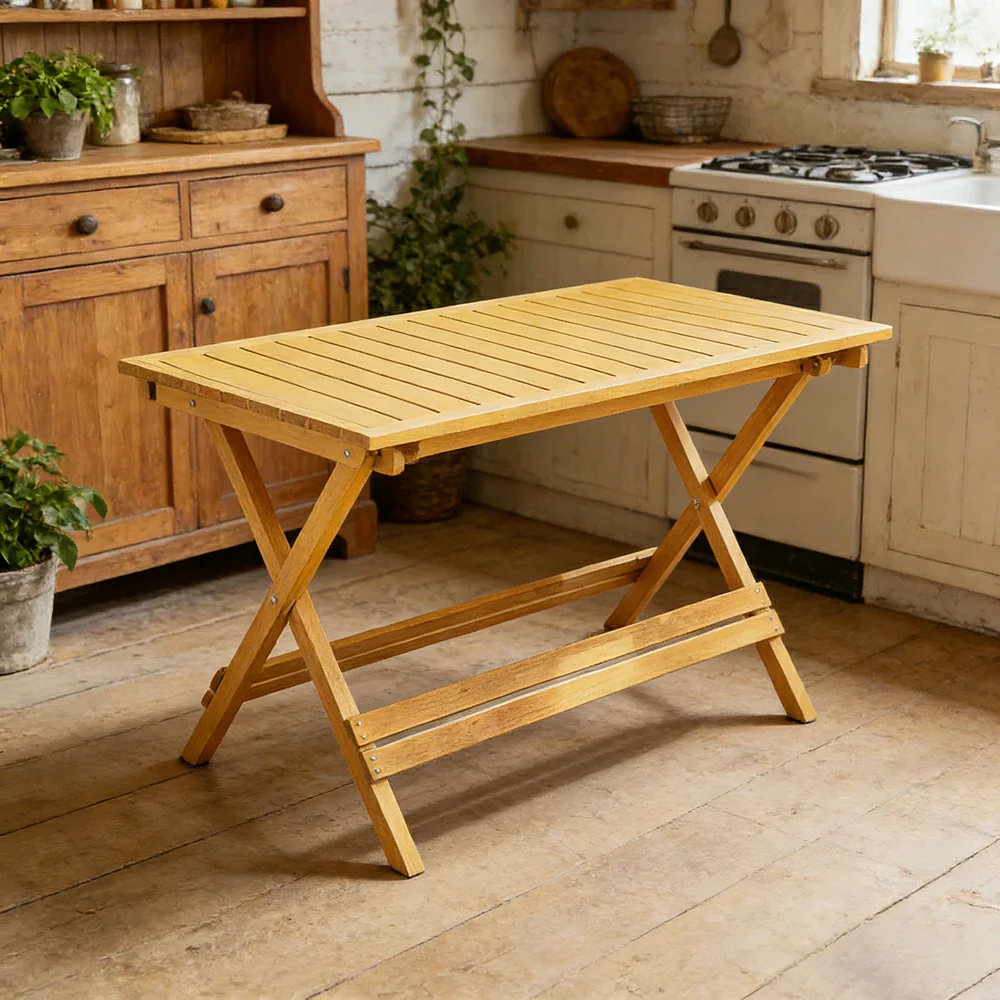 SOLARA Folding Long Table - Waterproof Anti-Rot Solid Timber - Heavy-Duty Portable Space-Saving Design - Yellow - Image 4