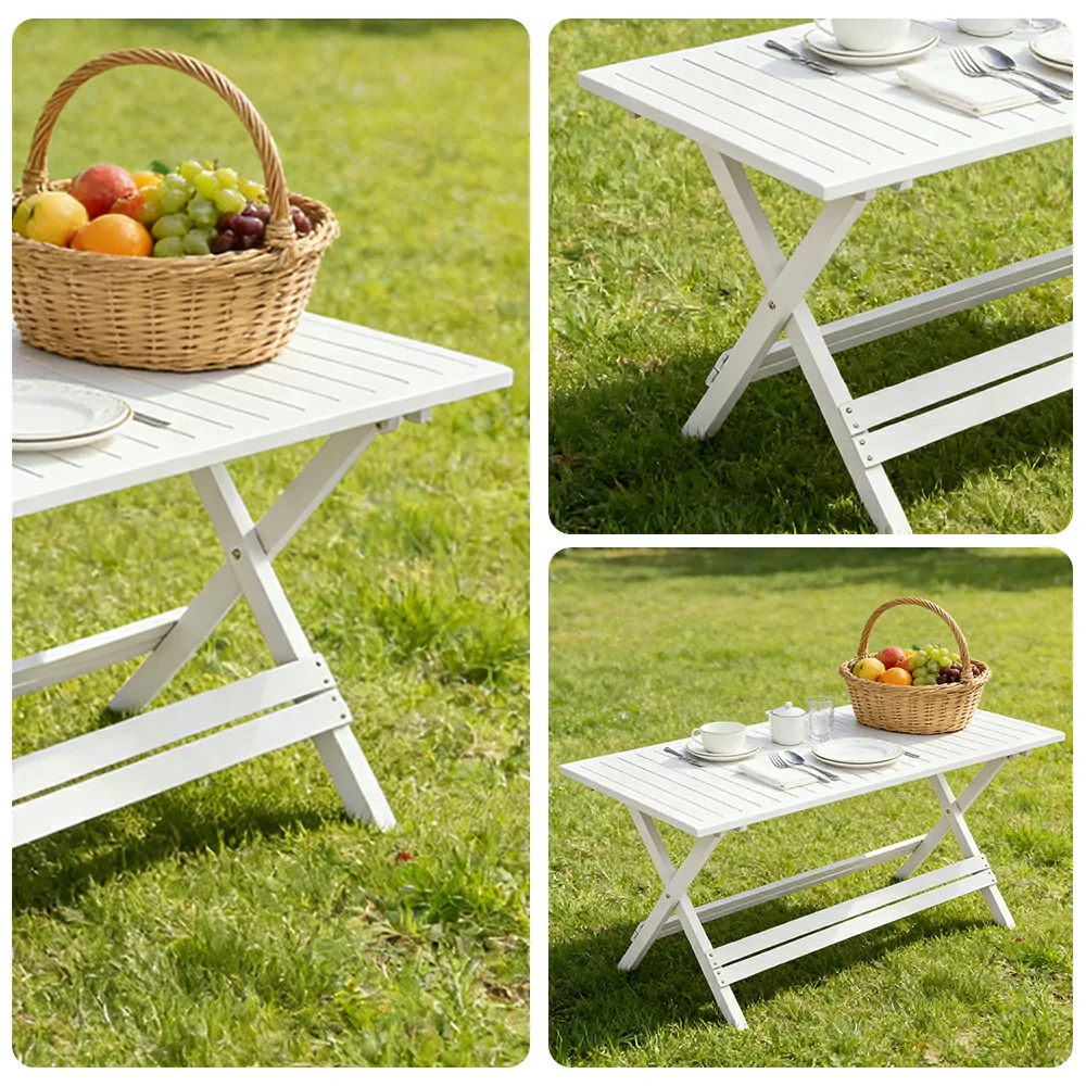SOLARA Folding Long Table - Waterproof Anti-Rot Solid Timber - Heavy-Duty Portable Space-Saving Design - White - Image 3