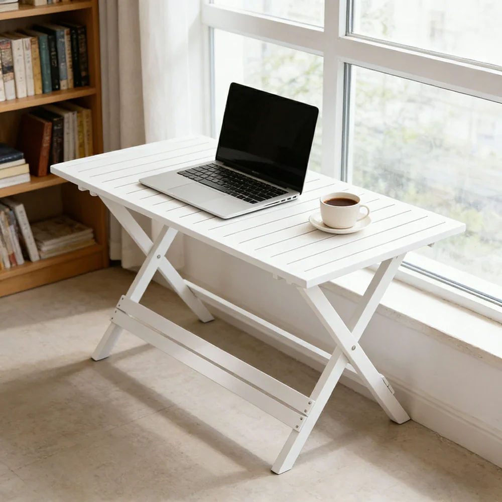 SOLARA Folding Long Table - Waterproof Anti-Rot Solid Timber - Heavy-Duty Portable Space-Saving Design - White - Image 4
