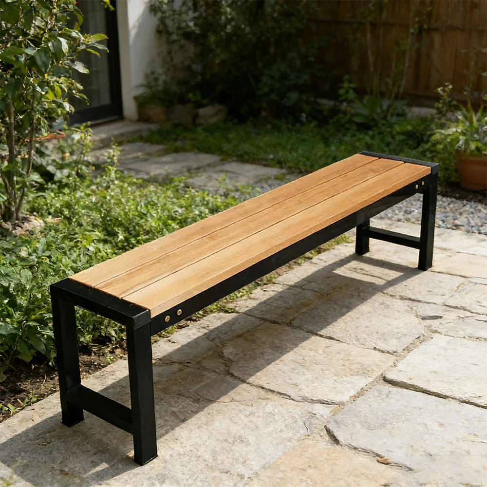 SOLARA 120/150cm Outdoor Bench Seat - Heavy-Duty Cast Aluminium Frame, Solid Timber Slats, Weather-Resistant & Ground-Fixable Design - Wood - Image 2
