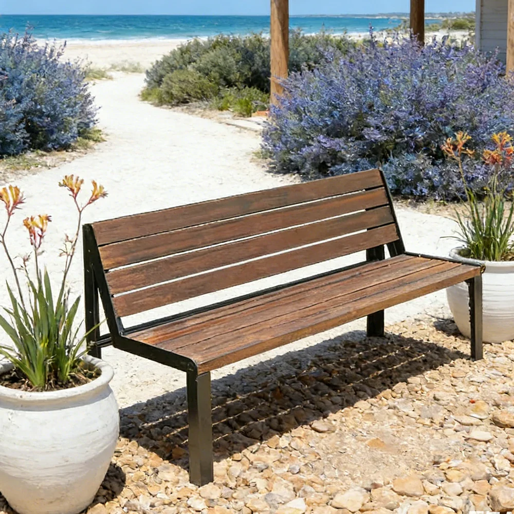 SOLARA 120/150cm Outdoor Bench Seat with Backrest - Heavy-Duty Cast Aluminium Frame, Solid Timber Slats, Weather-Resistant & Ground-Fixable - Walnut - Image 2