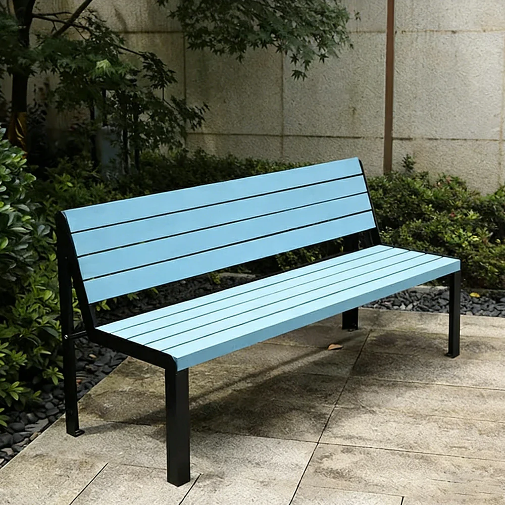 SOLARA 120/150cm Outdoor Bench Seat with Backrest - Heavy-Duty Cast Aluminium Frame, Solid Timber Slats, Weather-Resistant & Ground-Fixable - Blue - Image 2