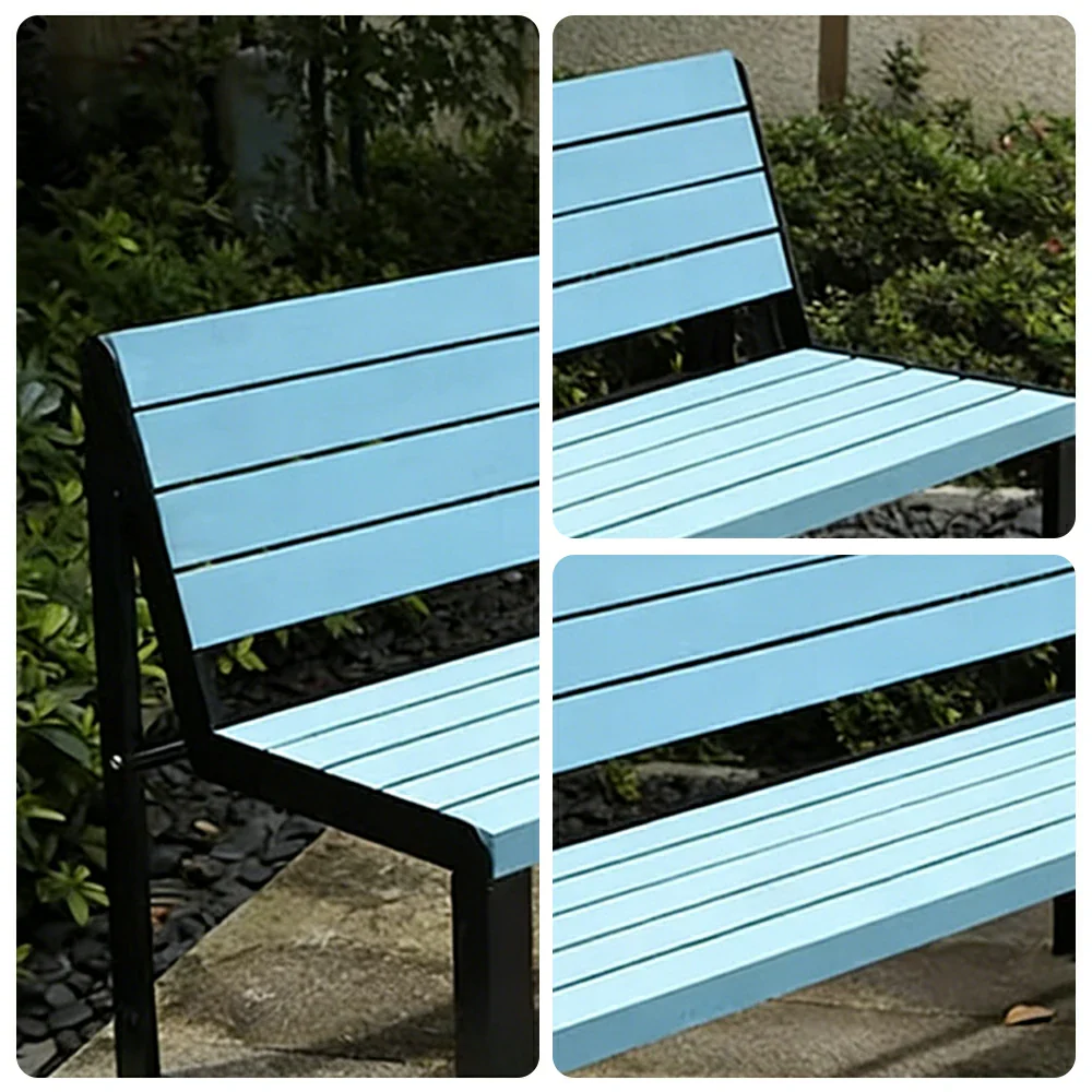 SOLARA 120/150cm Outdoor Bench Seat with Backrest - Heavy-Duty Cast Aluminium Frame, Solid Timber Slats, Weather-Resistant & Ground-Fixable - Blue - Image 3