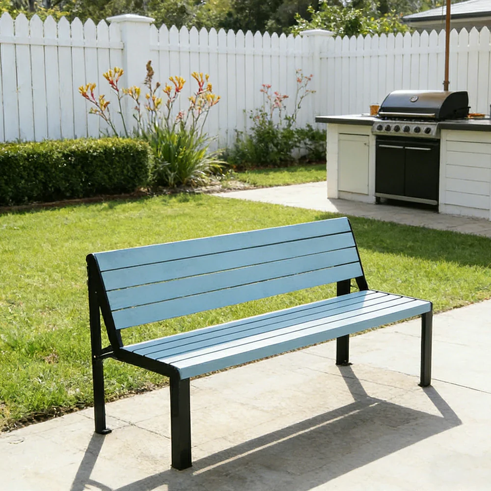 SOLARA 120/150cm Outdoor Bench Seat with Backrest - Heavy-Duty Cast Aluminium Frame, Solid Timber Slats, Weather-Resistant & Ground-Fixable - Blue - Image 4