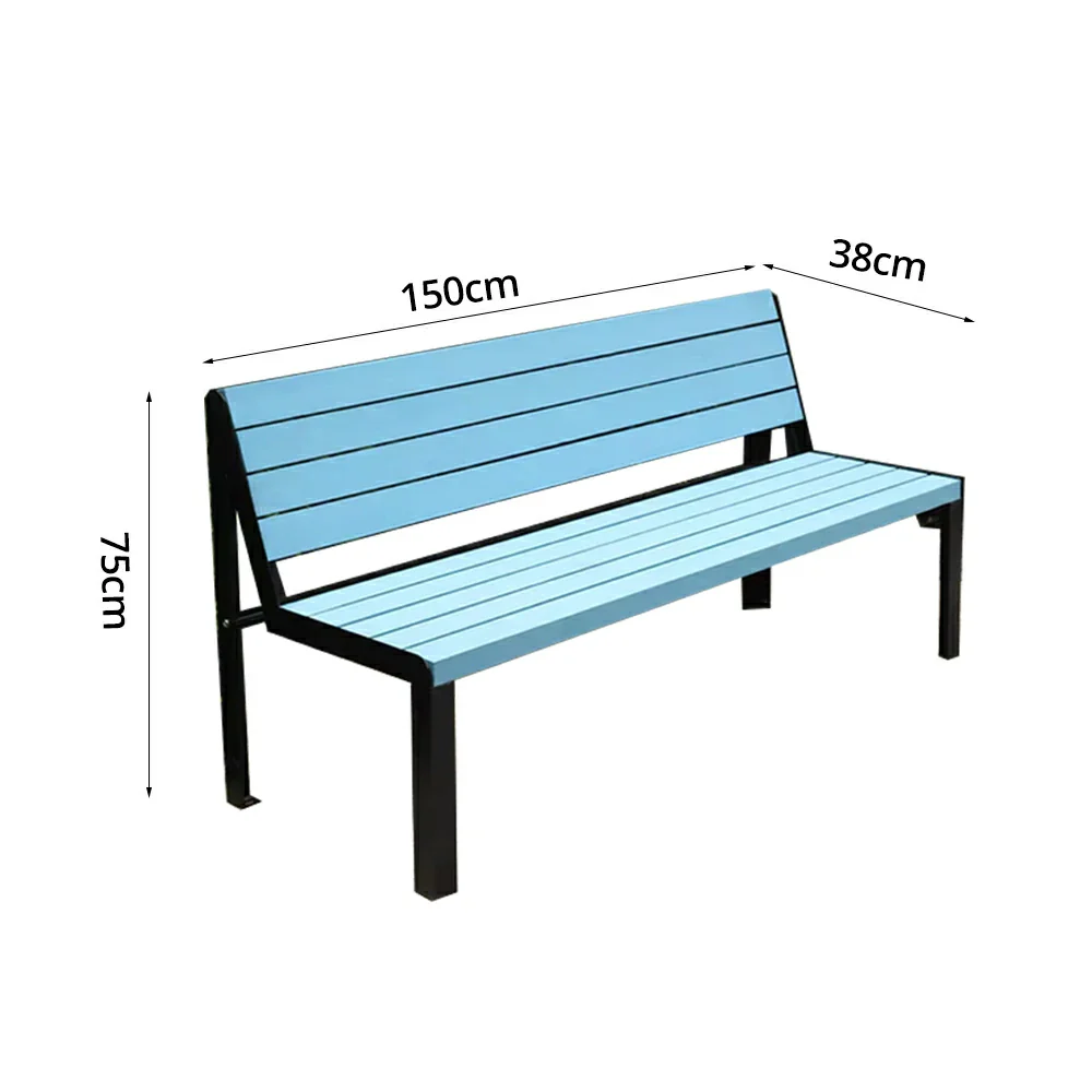 SOLARA 120/150cm Outdoor Bench Seat with Backrest - Heavy-Duty Cast Aluminium Frame, Solid Timber Slats, Weather-Resistant & Ground-Fixable - Blue - Image 6