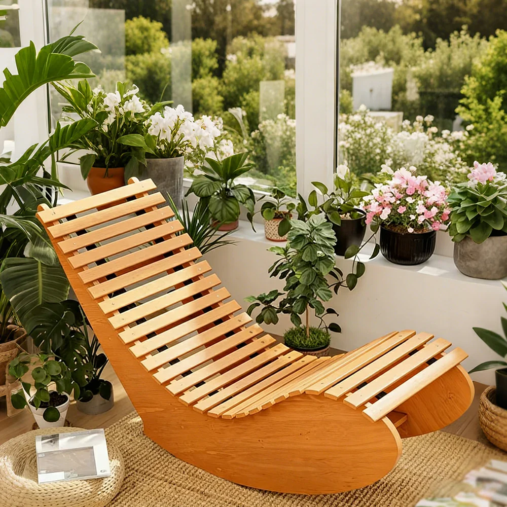 SOLARA Outdoor Rocking Chair - Smooth Curved Rocking Design, Solid Timber Construction, Weather-Resistant & Reinforced Frame - Yellow - Image 2