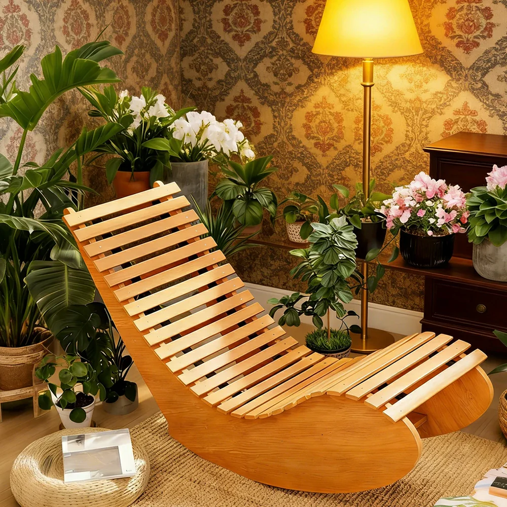 SOLARA Outdoor Rocking Chair - Smooth Curved Rocking Design, Solid Timber Construction, Weather-Resistant & Reinforced Frame - Yellow - Image 4