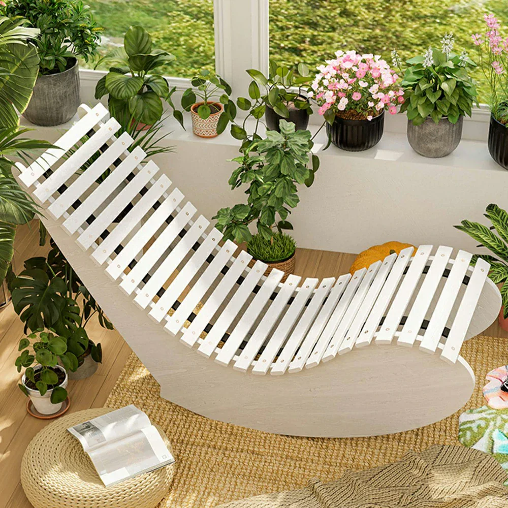 SOLARA Outdoor Rocking Chair - Smooth Curved Rocking Design, Solid Timber Construction, Weather-Resistant & Reinforced Frame - White - Image 2