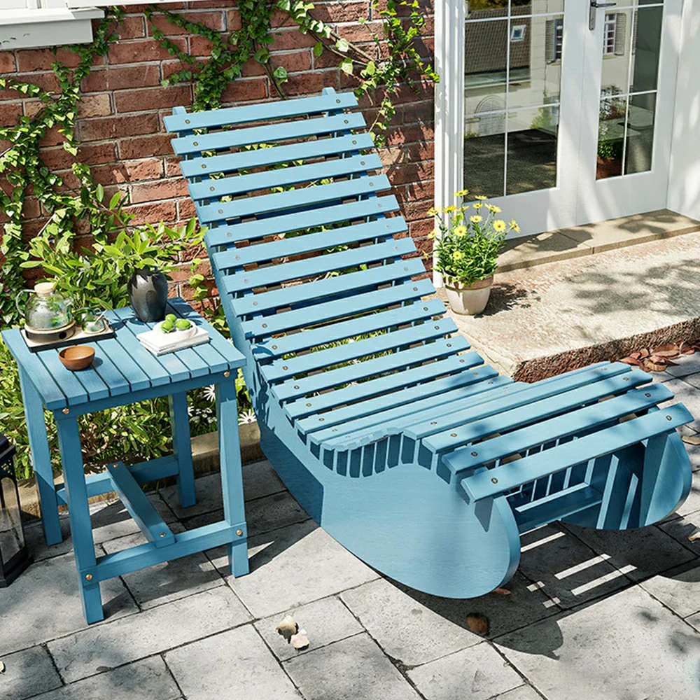 SOLARA Outdoor Rocking Chair - Smooth Curved Rocking Design, Solid Timber Construction, Weather-Resistant & Reinforced Frame - Blue - Image 2