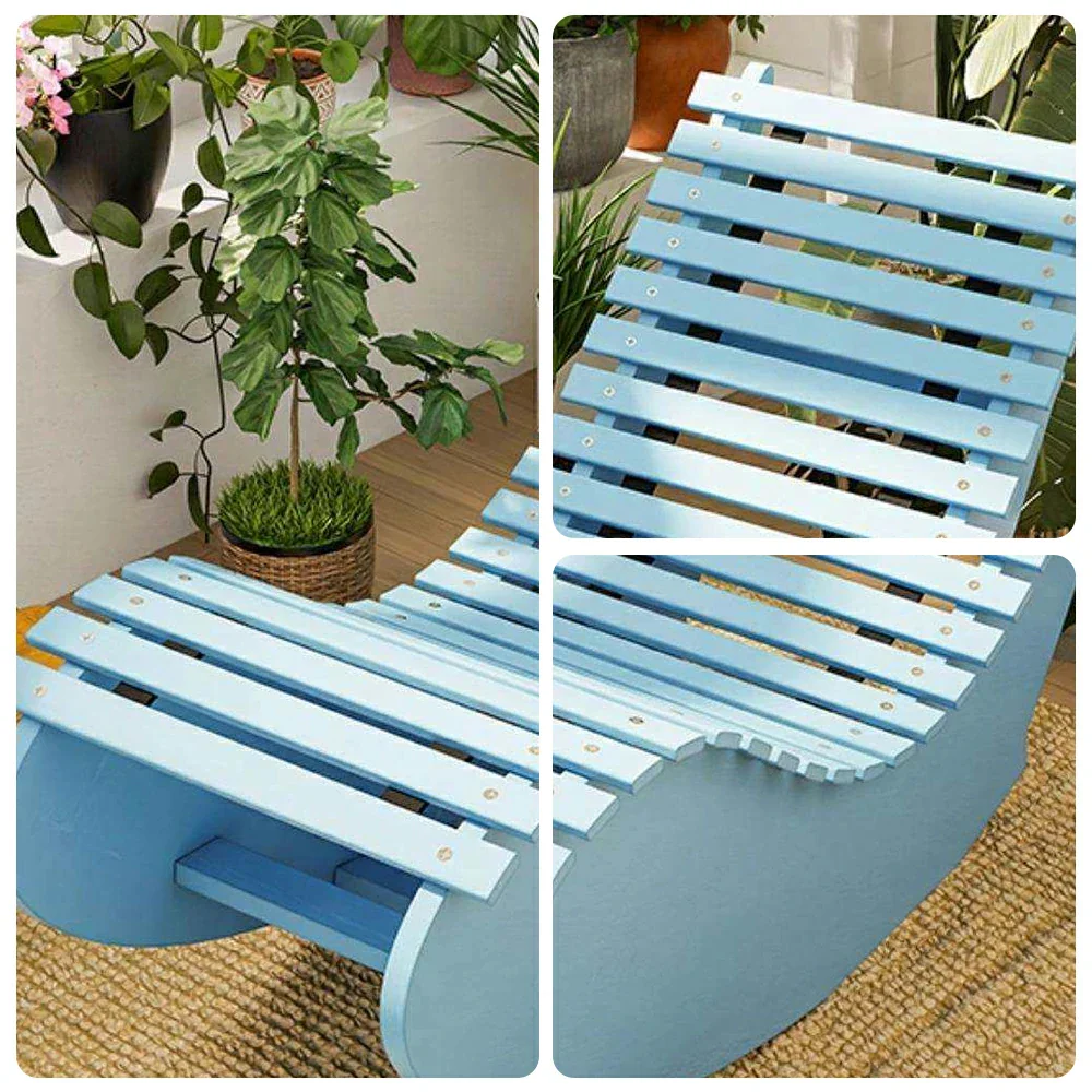 SOLARA Outdoor Rocking Chair - Smooth Curved Rocking Design, Solid Timber Construction, Weather-Resistant & Reinforced Frame - Blue - Image 3