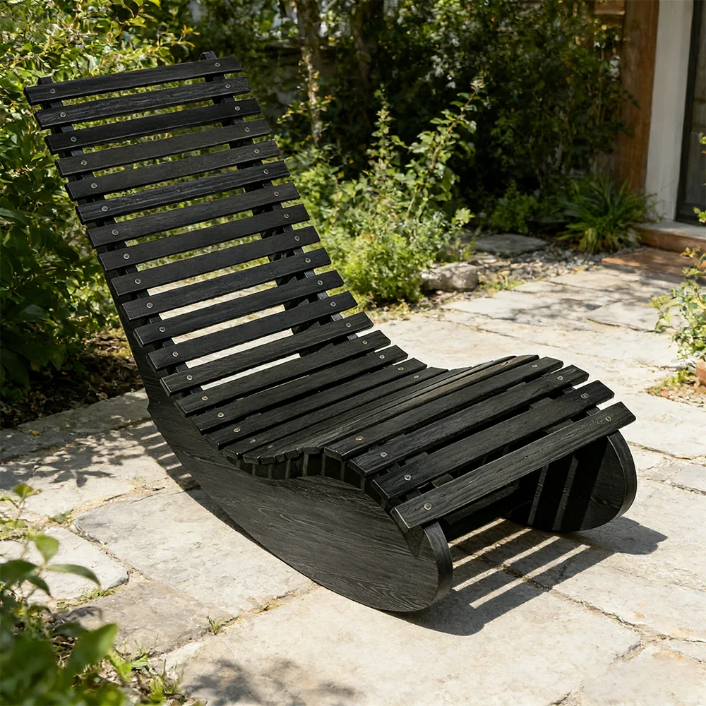 SOLARA Outdoor Rocking Chair - Smooth Curved Rocking Design, Solid Timber Construction, Weather-Resistant & Reinforced Frame - Black - Image 4