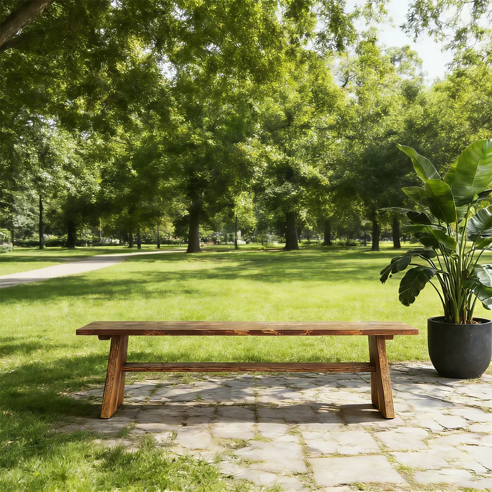 SOLARA 120/150cm Outdoor Garden Bench - Heavy-Duty Solid Timber Construction, Weather-Resistant, Reinforced Crossbeam Support - Brown - Image 4