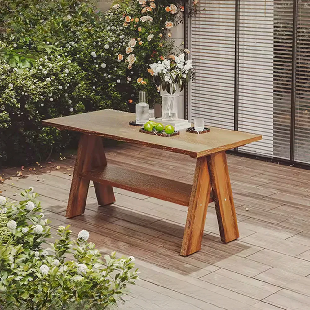 SOLARA 120/150cm Outdoor Garden Table - Heavy-Duty Solid Timber Construction, Weather-Resistant, Reinforced Crossbeam Support - Brown - Image 2