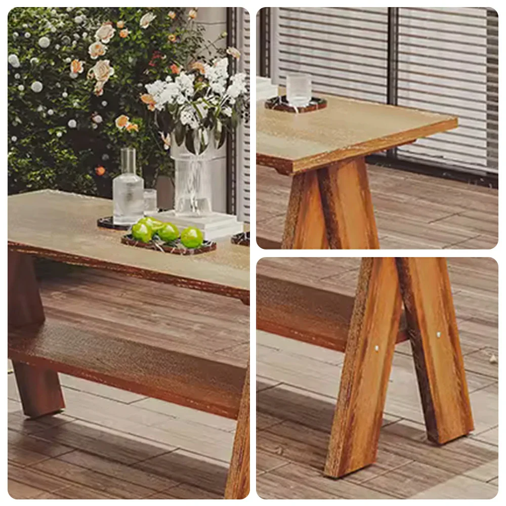 SOLARA 120/150cm Outdoor Garden Table - Heavy-Duty Solid Timber Construction, Weather-Resistant, Reinforced Crossbeam Support - Brown - Image 3