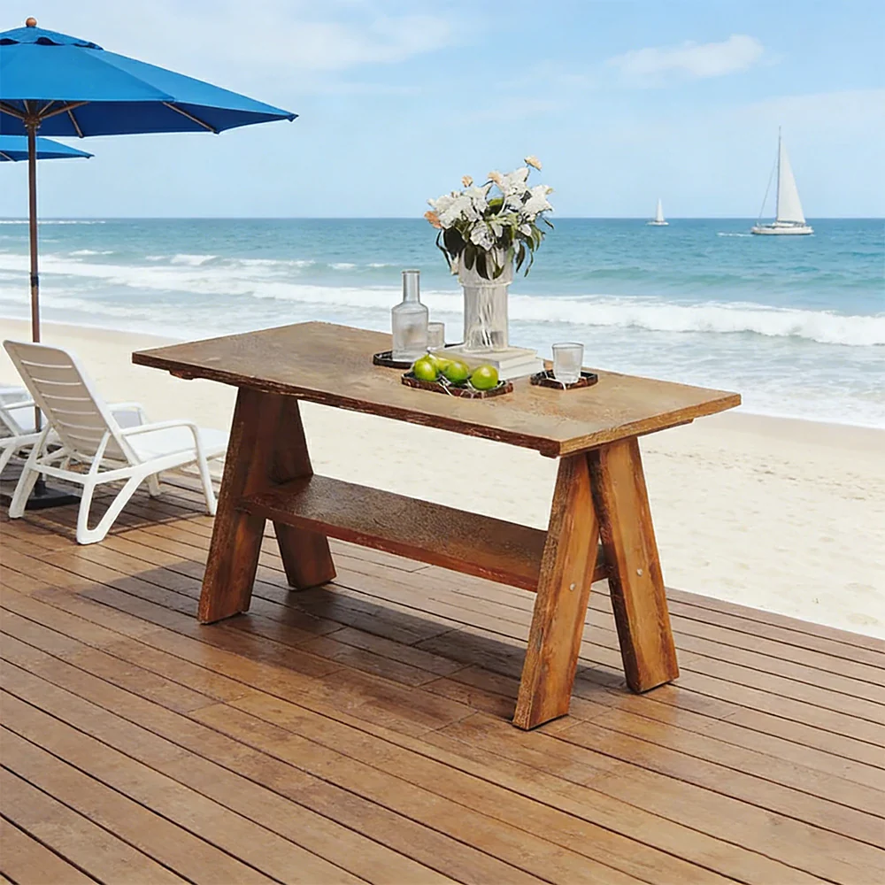 SOLARA 120/150cm Outdoor Garden Table - Heavy-Duty Solid Timber Construction, Weather-Resistant, Reinforced Crossbeam Support - Brown - Image 4