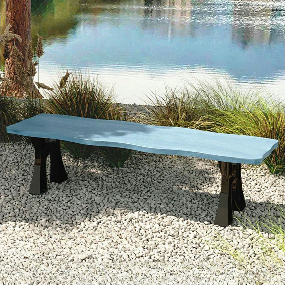 SOLARA 150/180cm Outdoor Garden Bench - Heavy-Duty Cast Iron Frame, Galvanised Support Structure, Adjustable Anti-Slip Legs - Blue - Image 2