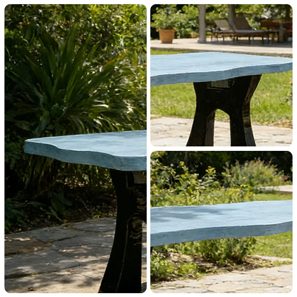 SOLARA 150/180cm Outdoor Garden Bench - Heavy-Duty Cast Iron Frame, Galvanised Support Structure, Adjustable Anti-Slip Legs - Blue - Image 3