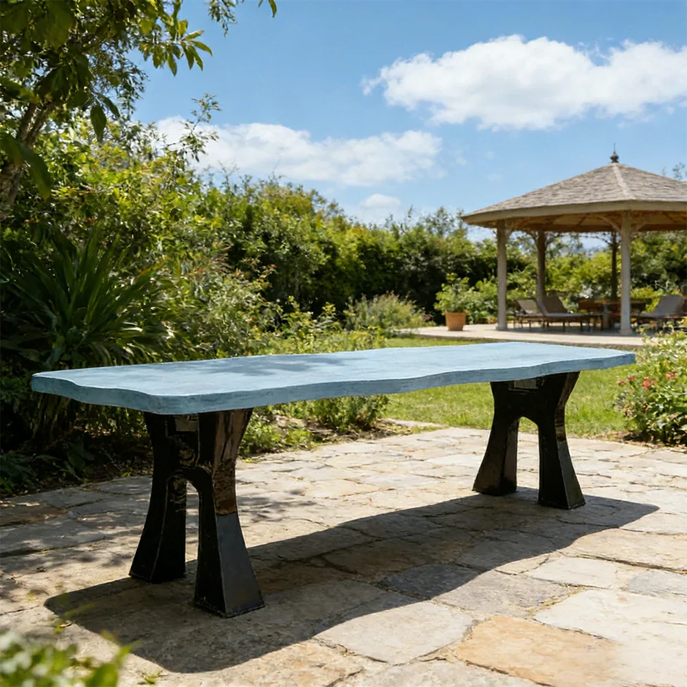 SOLARA 150/180cm Outdoor Garden Bench - Heavy-Duty Cast Iron Frame, Galvanised Support Structure, Adjustable Anti-Slip Legs - Blue - Image 4