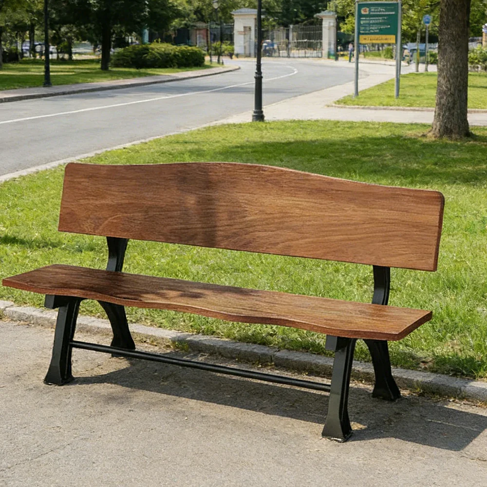 SOLARA 150/180cm Outdoor Garden Bench with Backrest - Heavy-Duty Cast Iron Frame, Galvanised Support Structure, Adjustable Anti-Slip Legs - Carbonized - Image 4