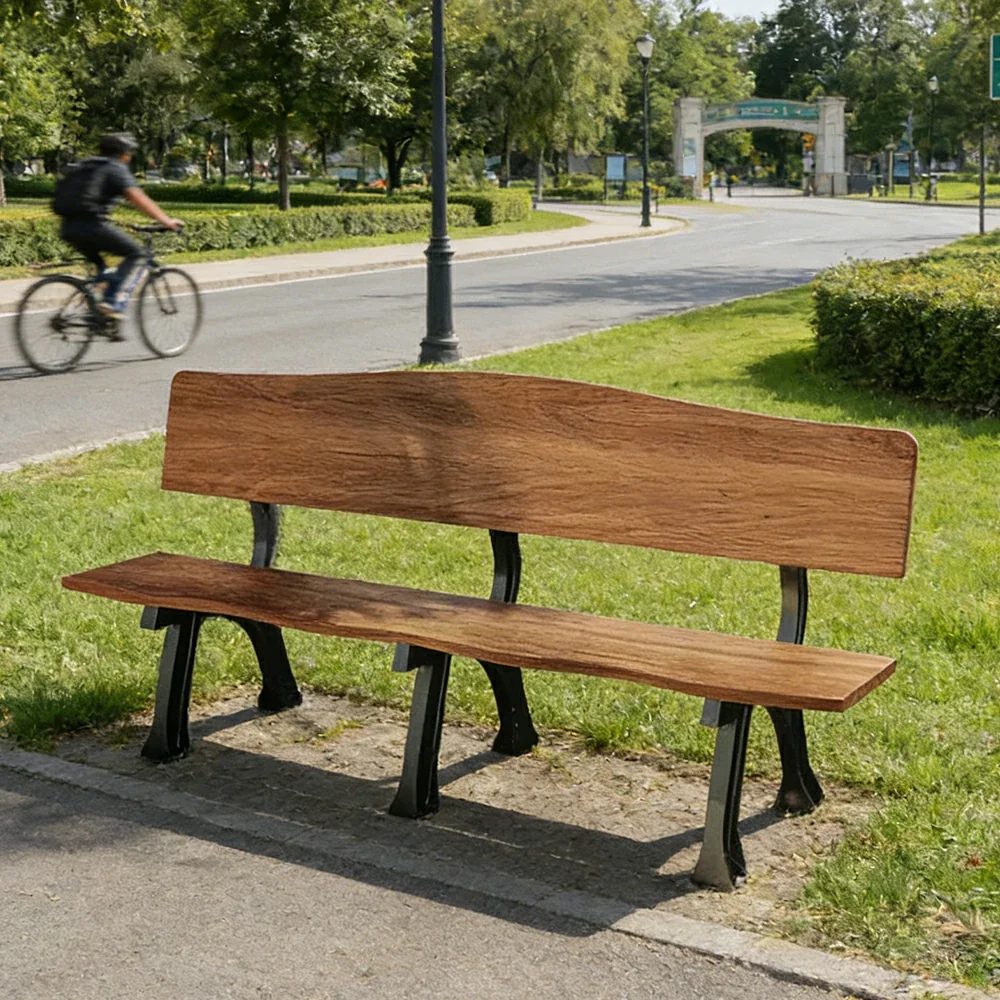 SOLARA 150/180cm Outdoor Garden Bench with Backrest - Heavy-Duty Cast Iron Frame, Galvanised Support Structure, Adjustable Anti-Slip Legs - Carbonized - Image 9
