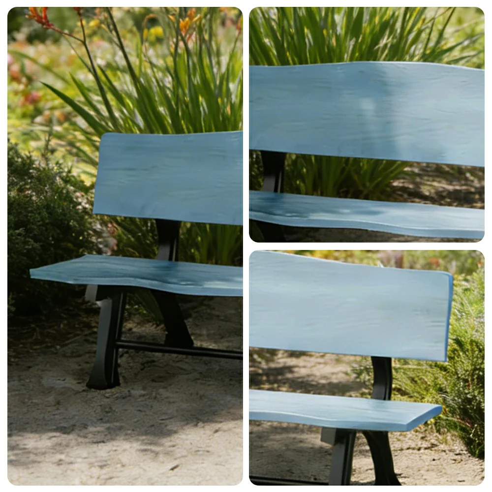 SOLARA 150/180cm Outdoor Garden Bench with Backrest - Heavy-Duty Cast Iron Frame, Galvanised Support Structure, Adjustable Anti-Slip Legs - Blue - Image 3