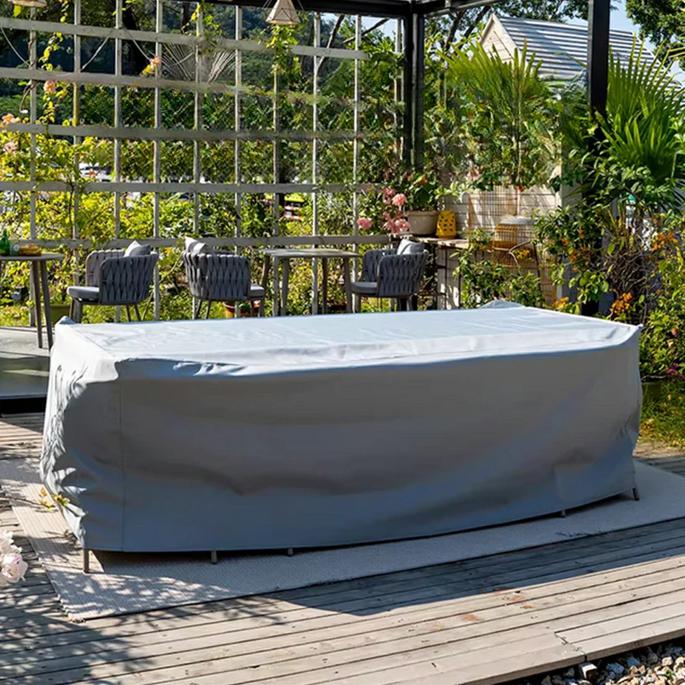 SOLARA Outdoor Table & Chair Rain Cover - Rectangular 120/180/230cm Waterproof Oxford Fabric, UV & Dust Protection for Outdoor Furniture - Grey - Image 2