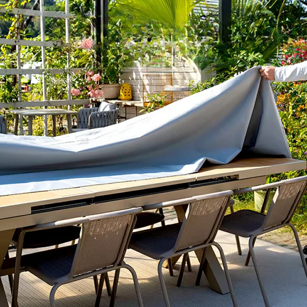 SOLARA Outdoor Table & Chair Rain Cover - Rectangular 120/180/230cm Waterproof Oxford Fabric, UV & Dust Protection for Outdoor Furniture - Grey - Image 9