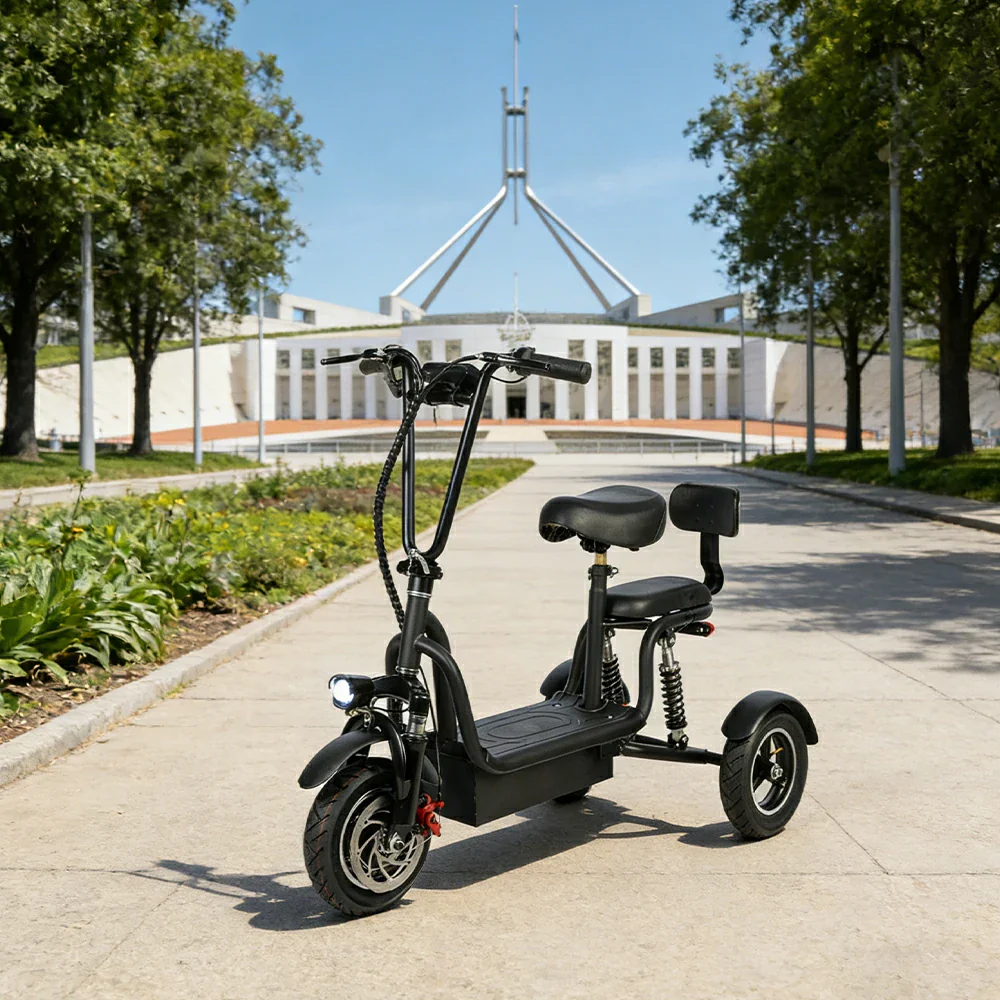 TRIFLY G2 Electric Tricycle Scooter - 3-Wheel Stable Design with Dual Seat & Backrest, Shock Absorption Suspension, Disc Brakes, Front LED Headlight - Black - Image 4