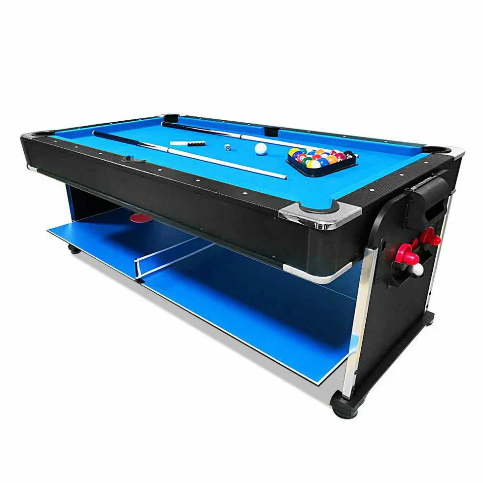 VERSA 4-IN-1 6FT Convertible Game Table - Air Hockey, Pool, Table Tennis & Dining, Space-Saving Black Frame, Free Accessories - Blue Felt - Image 2