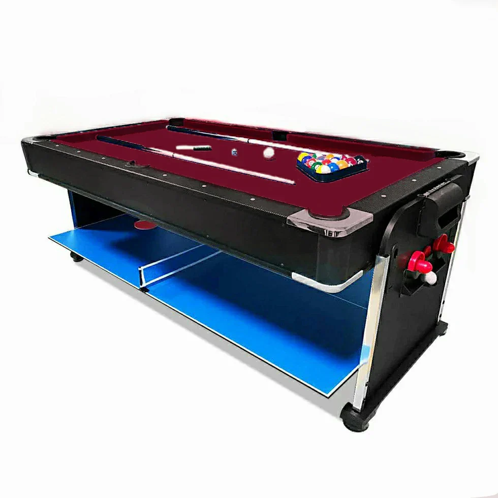 VERSA 4-IN-1 6FT Convertible Game Table - Air Hockey, Pool, Table Tennis & Dining, Space-Saving Black Frame, Free Accessories - Red Felt - Image 2