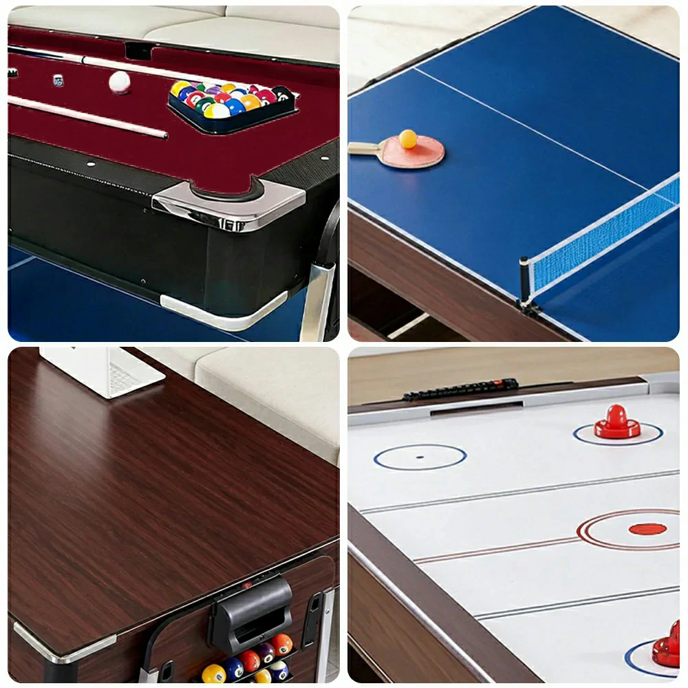 VERSA 4-IN-1 6FT Convertible Game Table - Air Hockey, Pool, Table Tennis & Dining, Space-Saving Black Frame, Free Accessories - Red Felt - Image 4