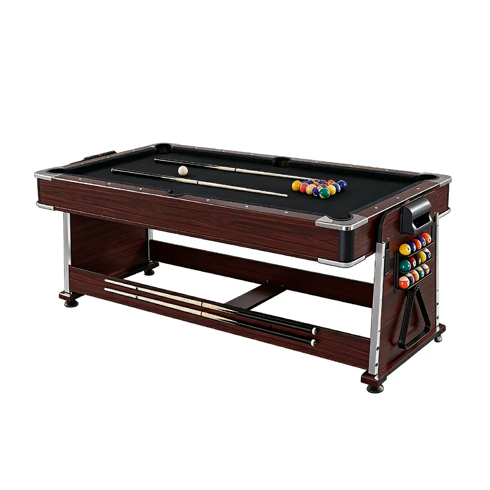 VERSA 4-IN-1 6FT Convertible Game Table - Air Hockey, Pool, Table Tennis & Dining, Space-Saving Brown Frame, Free Accessories - Black Felt - Image 2