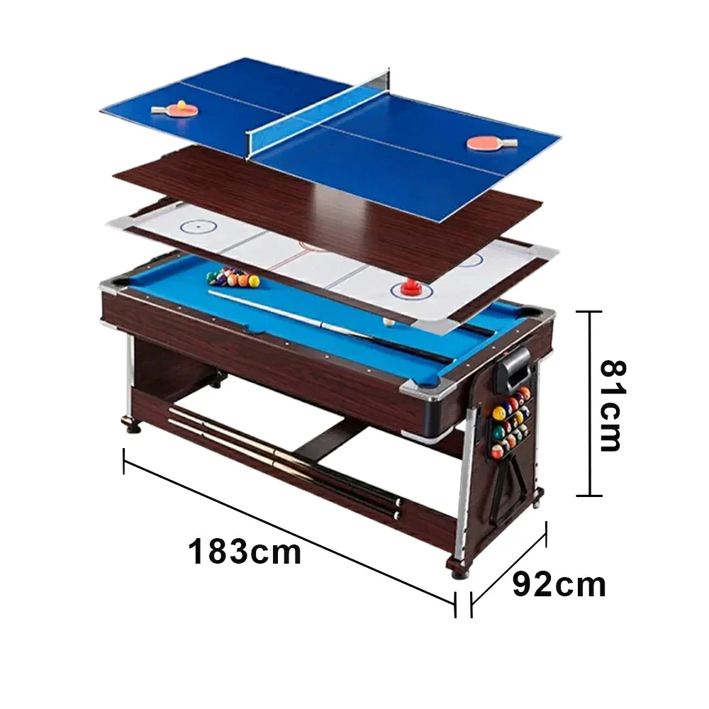 VERSA 4-IN-1 6FT Convertible Game Table - Air Hockey, Pool, Table Tennis & Dining, Space-Saving Brown Frame, Free Accessories - Blue Felt - Image 15
