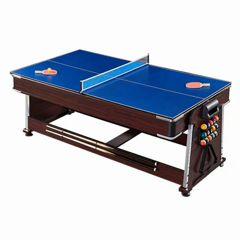 VERSA 4-IN-1 6FT Convertible Game Table - Air Hockey, Pool, Table Tennis & Dining, Space-Saving Brown Frame, Free Accessories - Red Felt - Image 9