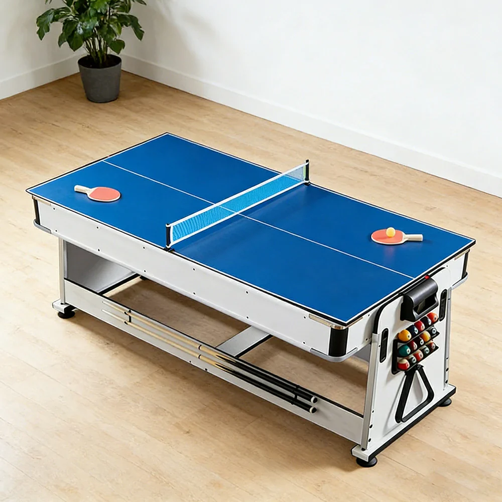 VERSA NEW 2026 UPGRADE MODEL 4-IN-1 6FT Convertible Game Table – Air Hockey, Pool, Table Tennis & Dining, Space-Saving White Frame, Free Accessories - Black Felt - Image 10