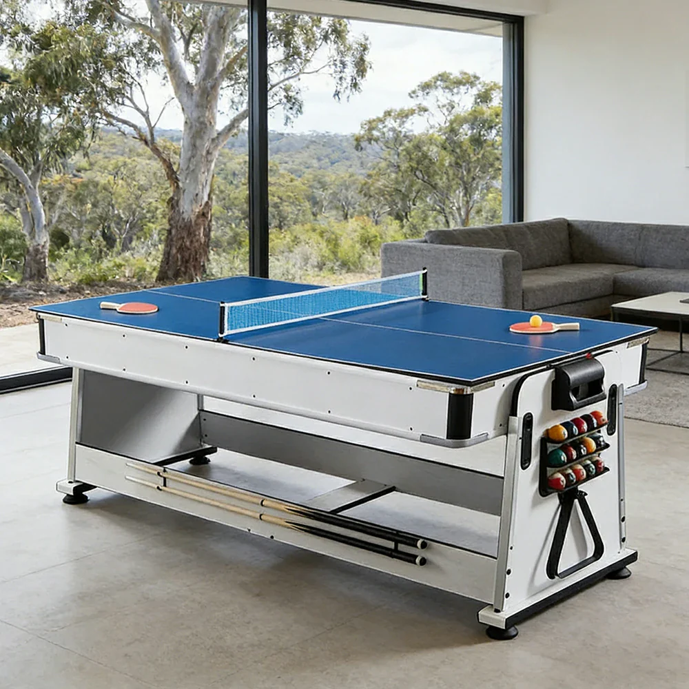 VERSA NEW 2026 UPGRADE MODEL 4-IN-1 6FT Convertible Game Table – Air Hockey, Pool, Table Tennis & Dining, Space-Saving White Frame, Free Accessories - Black Felt - Image 11