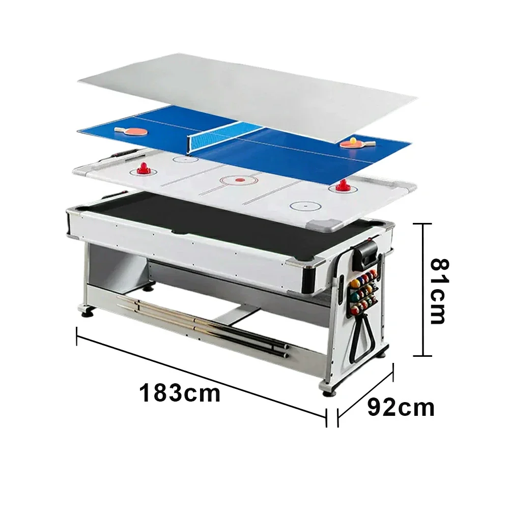 VERSA NEW 2026 UPGRADE MODEL 4-IN-1 6FT Convertible Game Table – Air Hockey, Pool, Table Tennis & Dining, Space-Saving White Frame, Free Accessories - Black Felt - Image 15