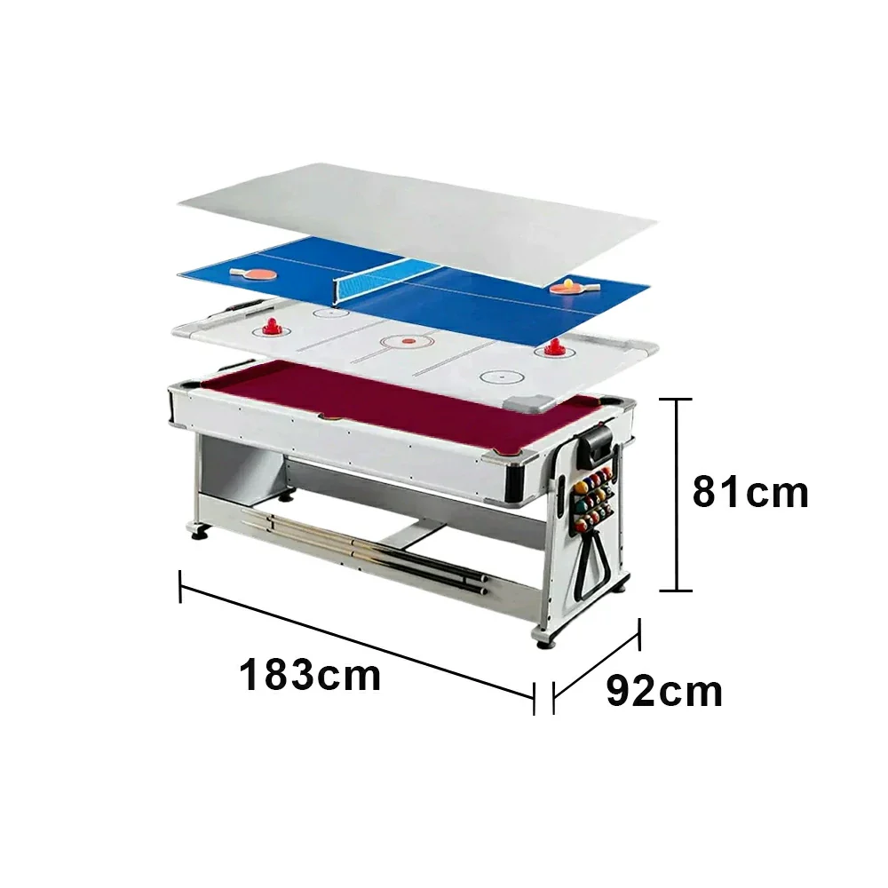 VERSA NEW 2026 UPGRADE MODEL 4-IN-1 6FT Convertible Game Table – Air Hockey, Pool, Table Tennis & Dining, Space-Saving White Frame, Free Accessories - Red Felt - Image 15