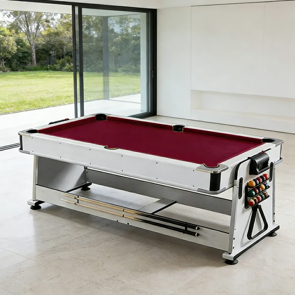 VERSA NEW 2026 UPGRADE MODEL 4-IN-1 6FT Convertible Game Table – Air Hockey, Pool, Table Tennis & Dining, Space-Saving White Frame, Free Accessories - Red Felt - Image 3