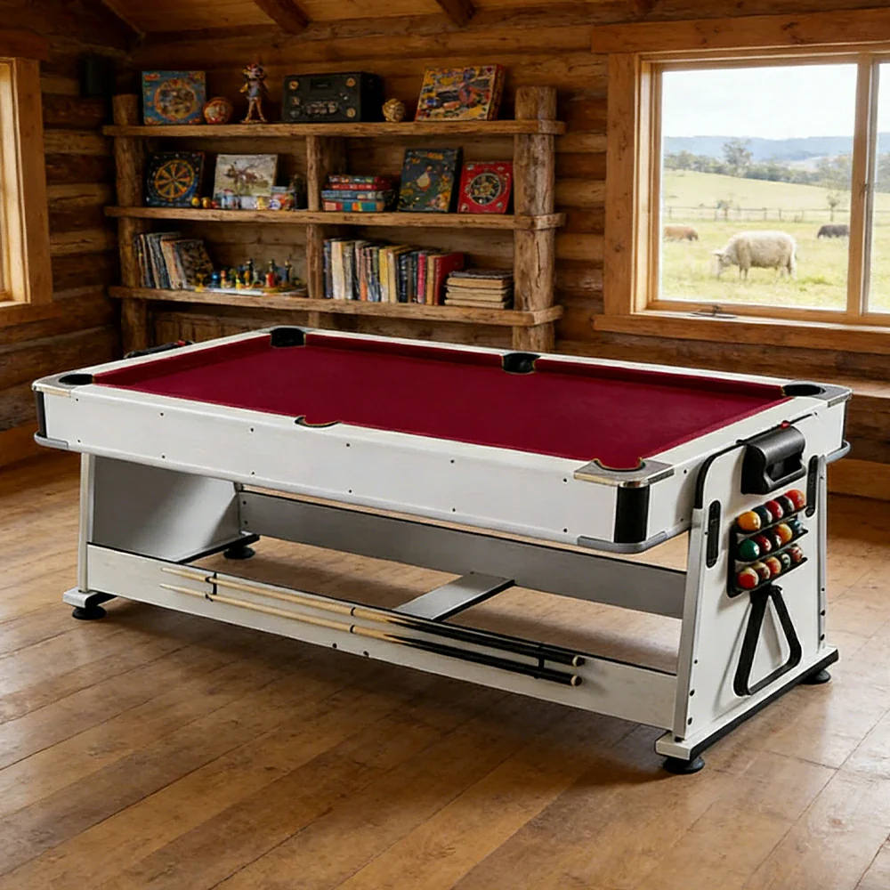 VERSA NEW 2026 UPGRADE MODEL 4-IN-1 6FT Convertible Game Table – Air Hockey, Pool, Table Tennis & Dining, Space-Saving White Frame, Free Accessories - Red Felt - Image 5