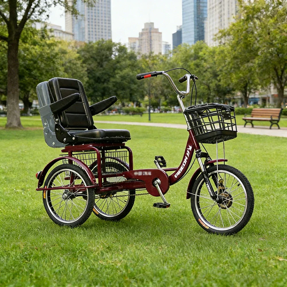 VOLTUS Tricycle High-Carbon Steel Frame 135kg Max Load High-Elastic Shock Absorption Front and Rear Drum Brakes Adjustable Saddle - Red - Image 2
