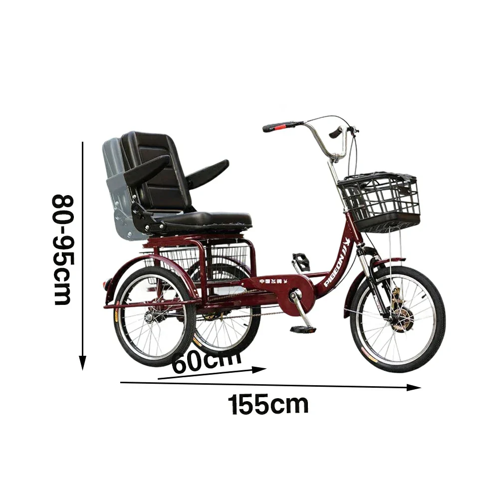 VOLTUS Tricycle High-Carbon Steel Frame 135kg Max Load High-Elastic Shock Absorption Front and Rear Drum Brakes Adjustable Saddle - Red - Image 5