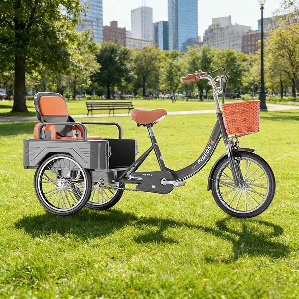 VOLTUS Tricycle High-Strength Steel Frame 300kg Max Load Dual-Shoulder Suspension Front and Rear Dual Brakes Adjustable Rear Seat Large Storage Basket - Grey - Image 2
