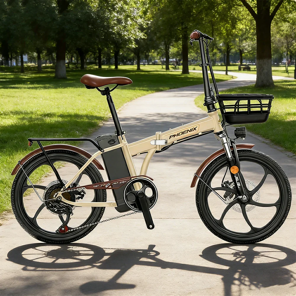 VOLTUS Electric Bike 48V 15/20AH Lithium Battery, High-Torque Motor, Dual Disc Brakes, Carbon Steel Frame, Quick-Fold Design, 20-Inch Integrated Wheels - Beige - Image 2