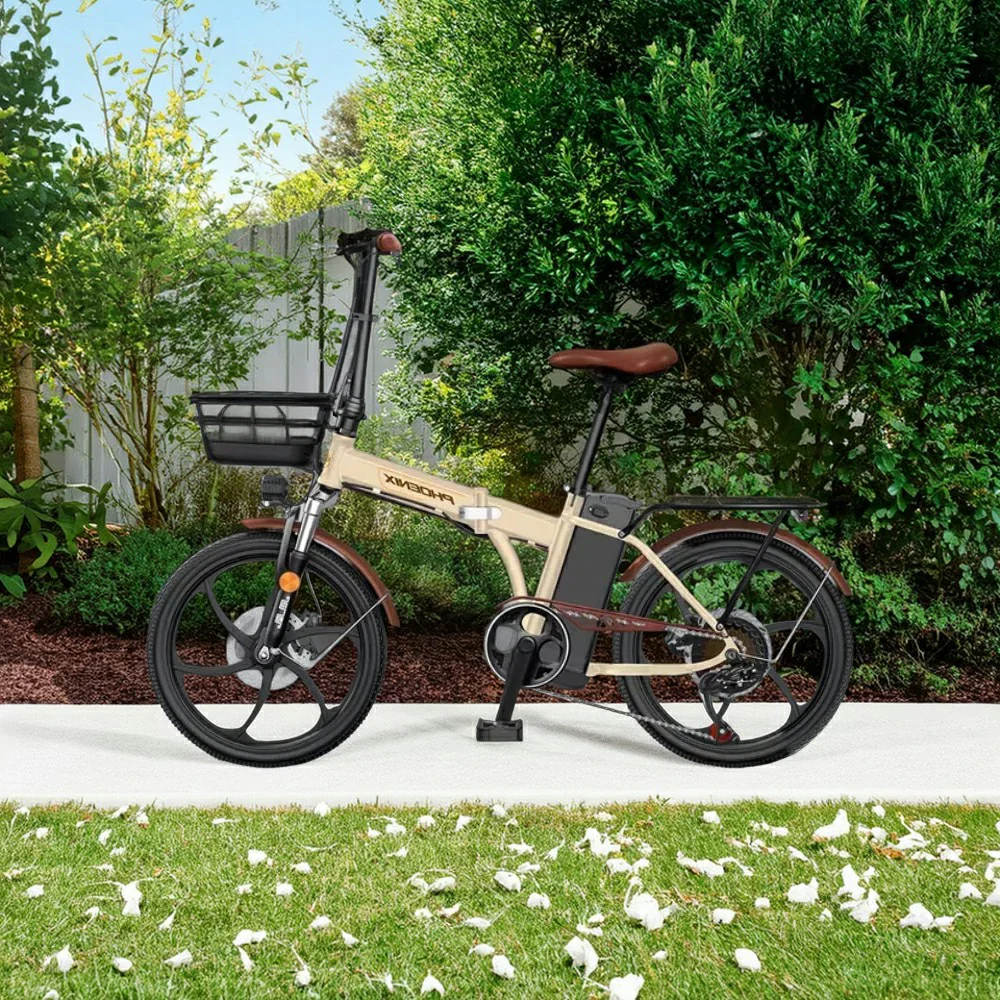 VOLTUS Electric Bike 48V 15/20AH Lithium Battery, High-Torque Motor, Dual Disc Brakes, Carbon Steel Frame, Quick-Fold Design, 20-Inch Integrated Wheels - Beige - Image 4