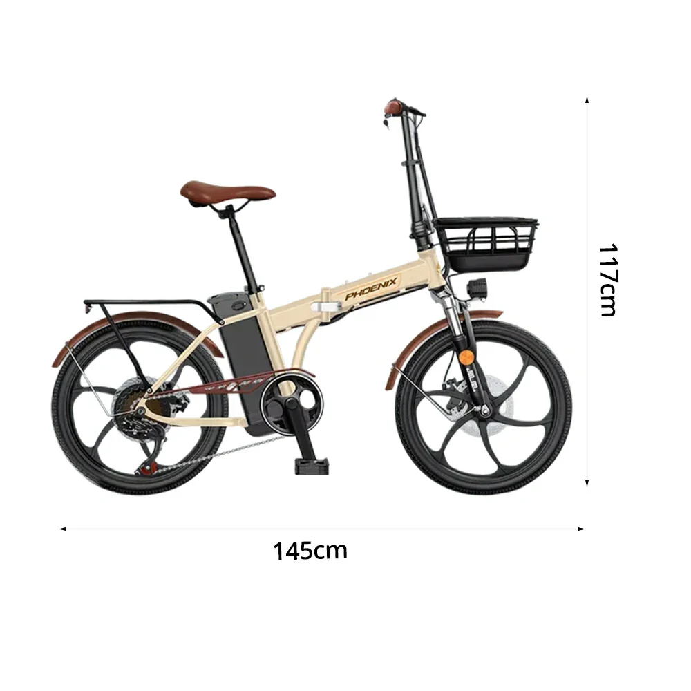 VOLTUS Electric Bike 48V 15/20AH Lithium Battery, High-Torque Motor, Dual Disc Brakes, Carbon Steel Frame, Quick-Fold Design, 20-Inch Integrated Wheels - Beige - Image 5
